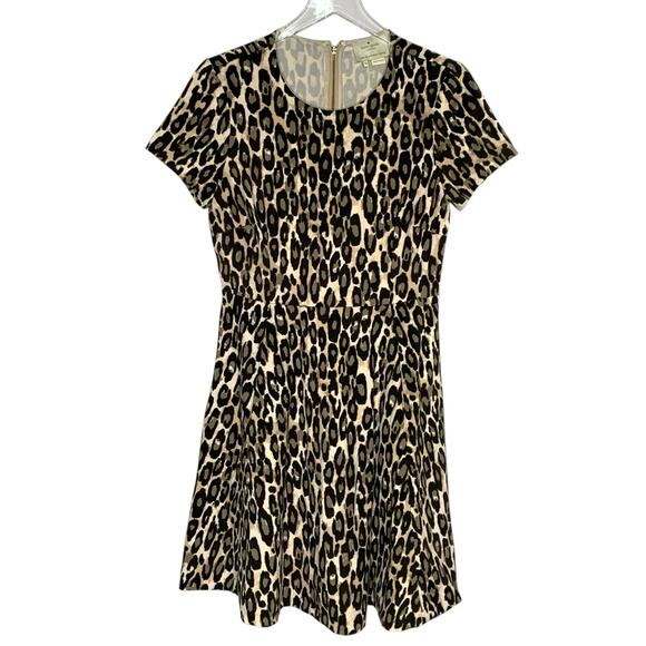 KATE SPADE 10 Autumn Leopard Dress Tan Brown Fit Flare Mini Ponte - Picture 2 of 10